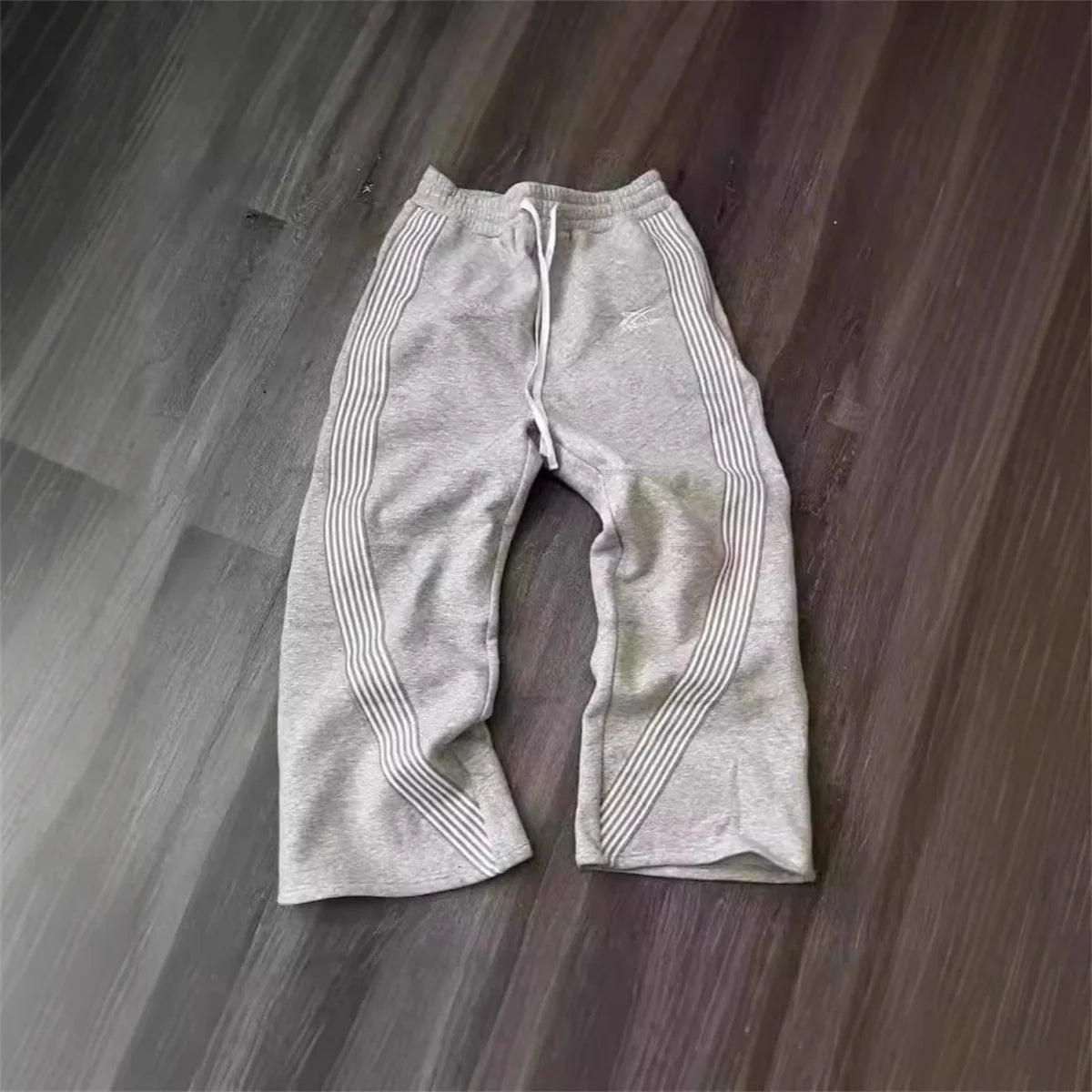 Calça casual listrada de perna reta – Unissex para corrida urbana