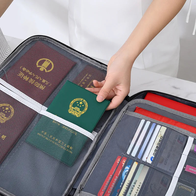 Bolsa para Documentos à Prova de Fogo Organizador de Segurança com Zíper, Carteira à Prova d'Água, Estojo Multicamadas para Cartões, Bolsa de Viagem para Arquivos, Caixa de Armazenamento de Papéis