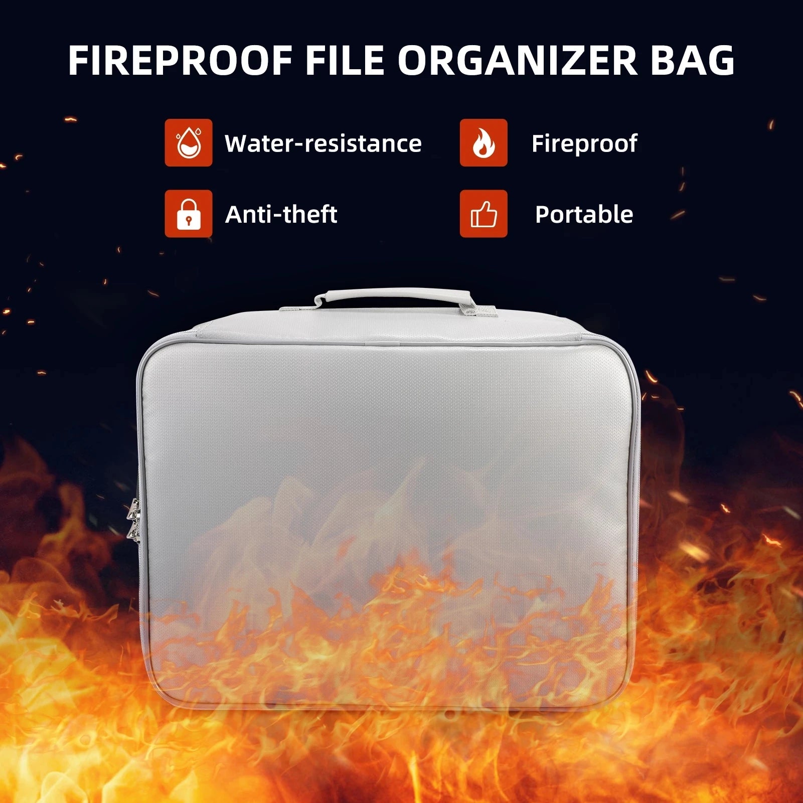 Bolsa para Documentos à Prova de Fogo Organizador de Segurança com Zíper, Carteira à Prova d'Água, Estojo Multicamadas para Cartões, Bolsa de Viagem para Arquivos, Caixa de Armazenamento de Papéis