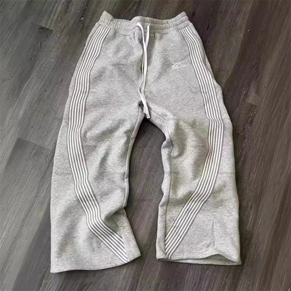 Calça casual listrada de perna reta – Unissex para corrida urbana