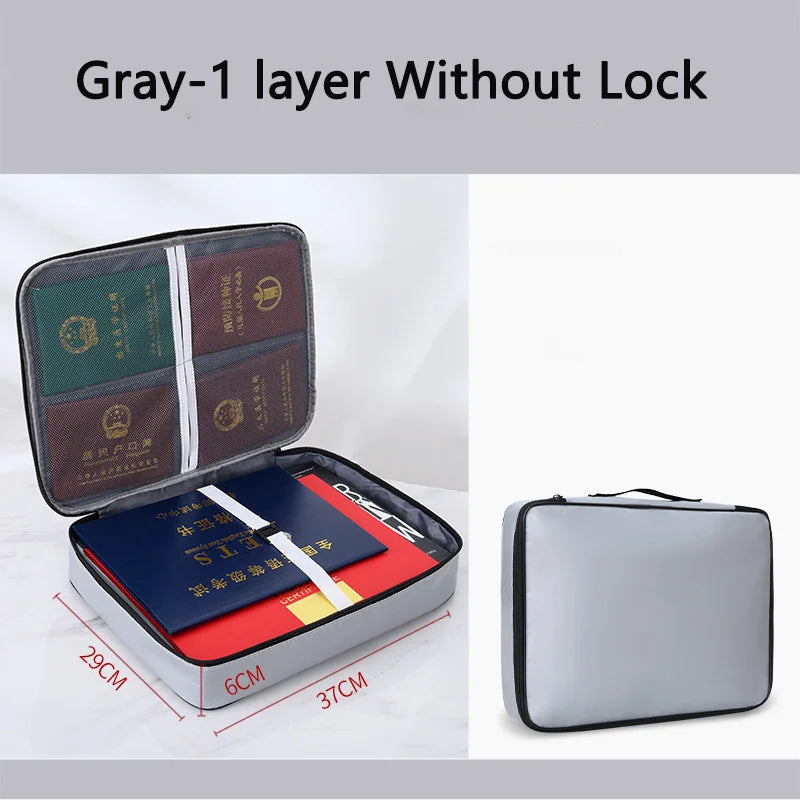 Bolsa para Documentos à Prova de Fogo Organizador de Segurança com Zíper, Carteira à Prova d'Água, Estojo Multicamadas para Cartões, Bolsa de Viagem para Arquivos, Caixa de Armazenamento de Papéis