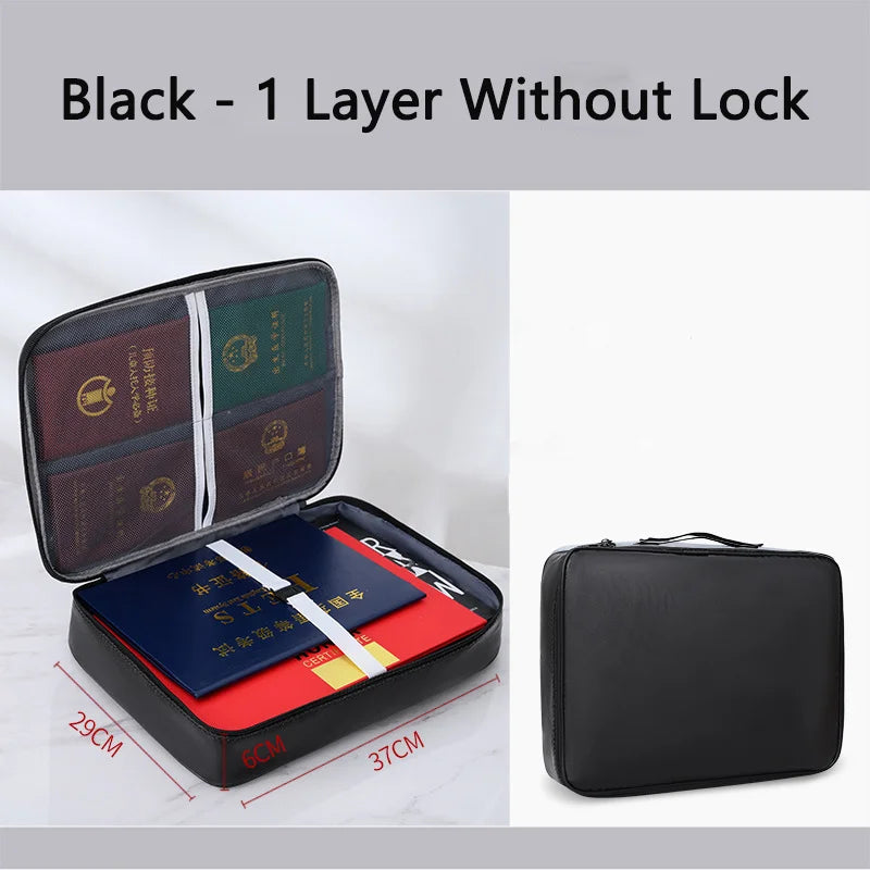 Bolsa para Documentos à Prova de Fogo Organizador de Segurança com Zíper, Carteira à Prova d'Água, Estojo Multicamadas para Cartões, Bolsa de Viagem para Arquivos, Caixa de Armazenamento de Papéis