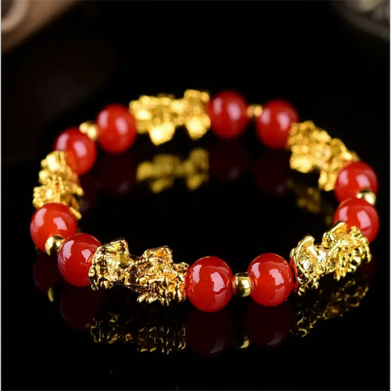 Pulseira Pixiu Feng Shui - Pulseira com Pingente de Ágata para Prosperidade e Boa Sorte