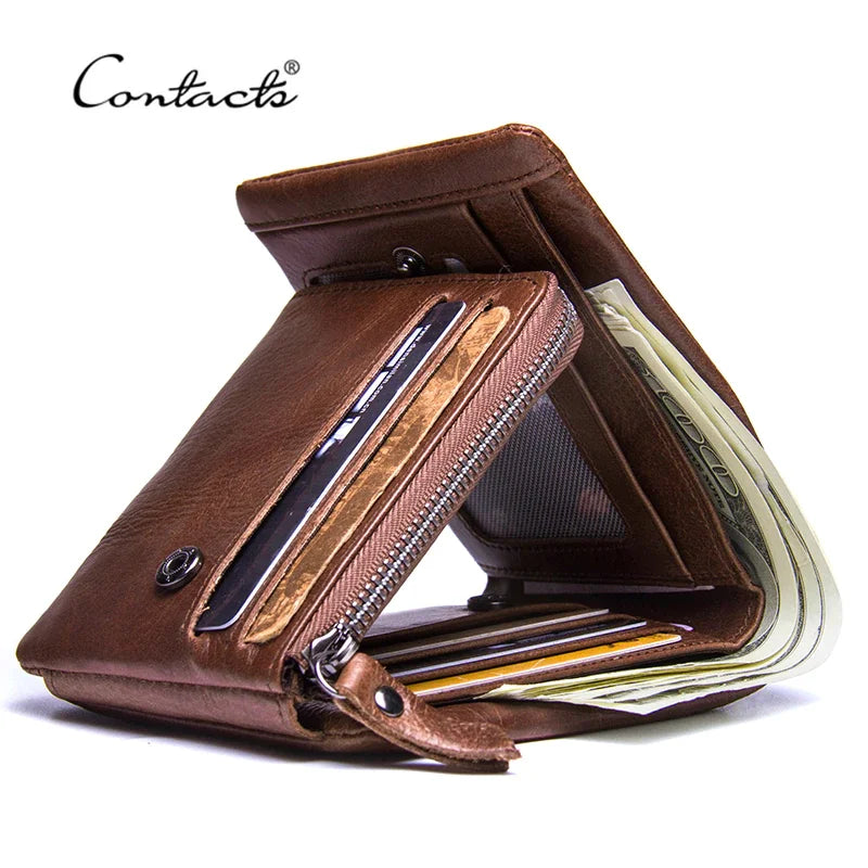 👌 Genuine Leather Trifold Wallet - Crazy Horse Cow Leather