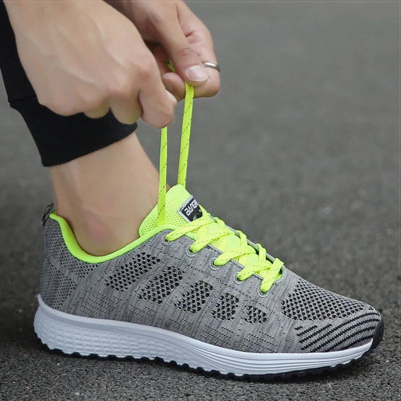Tênis feminino de malha respirável – Sapatos casuais brancos para caminhada 2024
