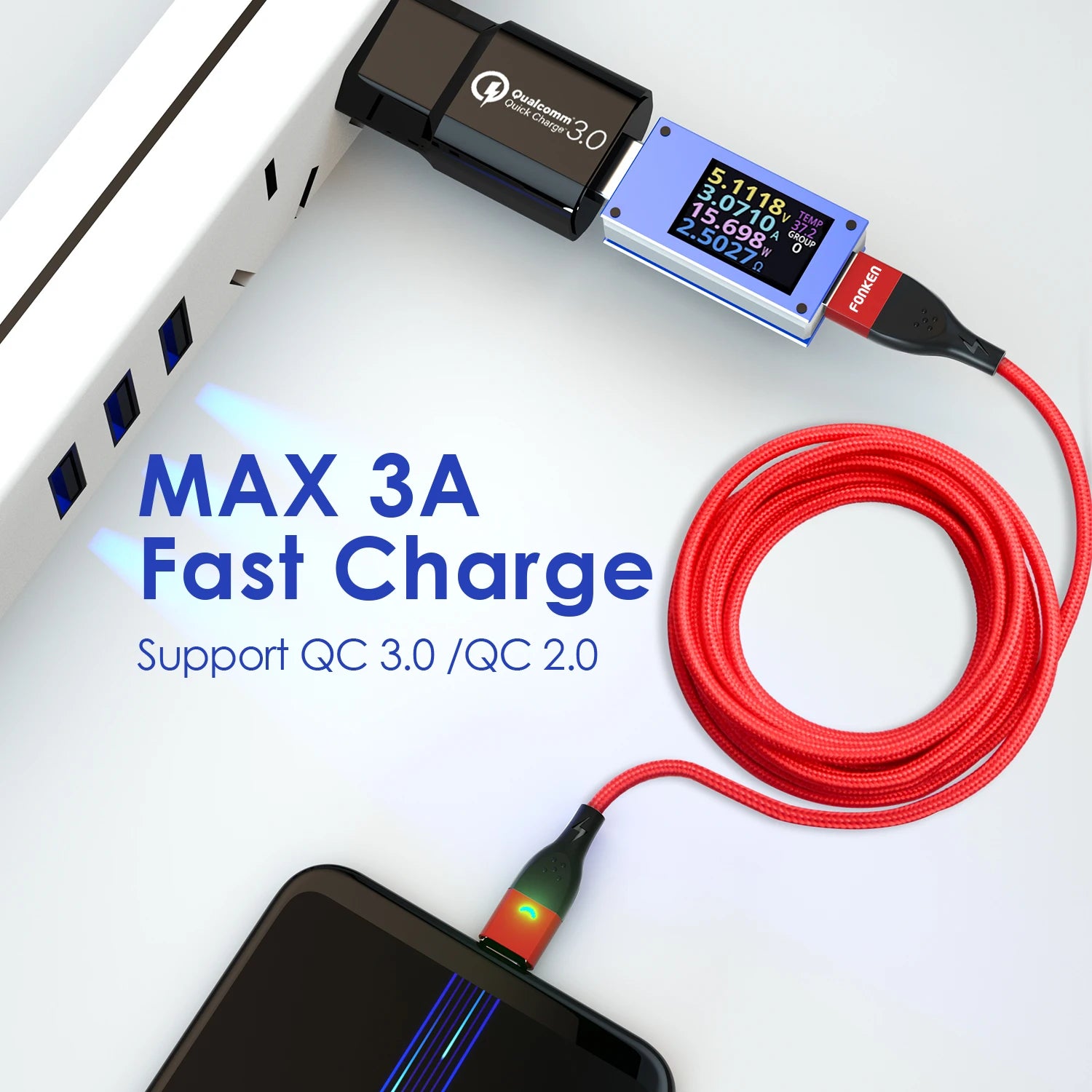 Cabo magnético de carregamento rápido USB FONKE 3A