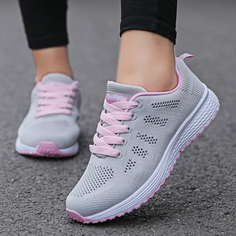 Tênis feminino de malha respirável – Sapatos casuais brancos para caminhada 2024