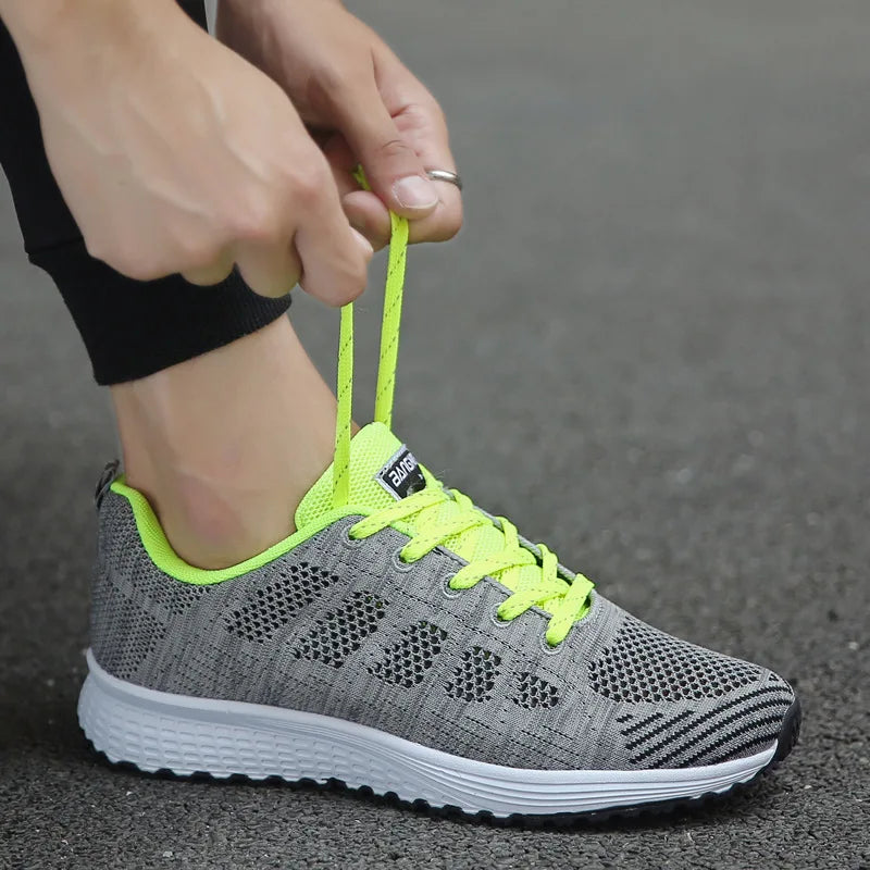 Tênis feminino de malha respirável – Sapatos casuais brancos para caminhada 2024