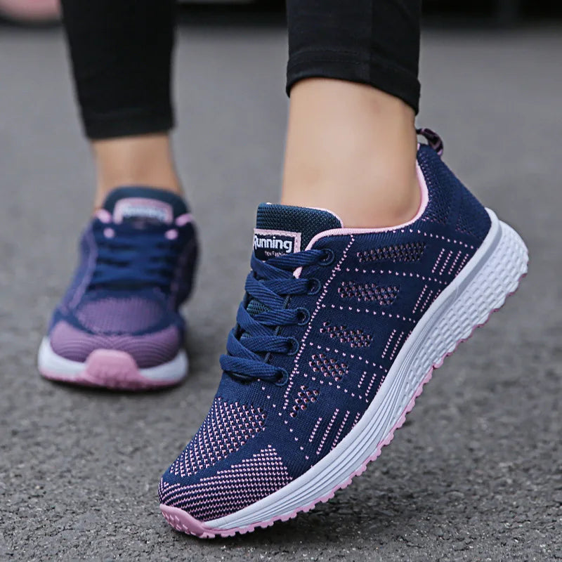 Tênis feminino de malha respirável – Sapatos casuais brancos para caminhada 2024
