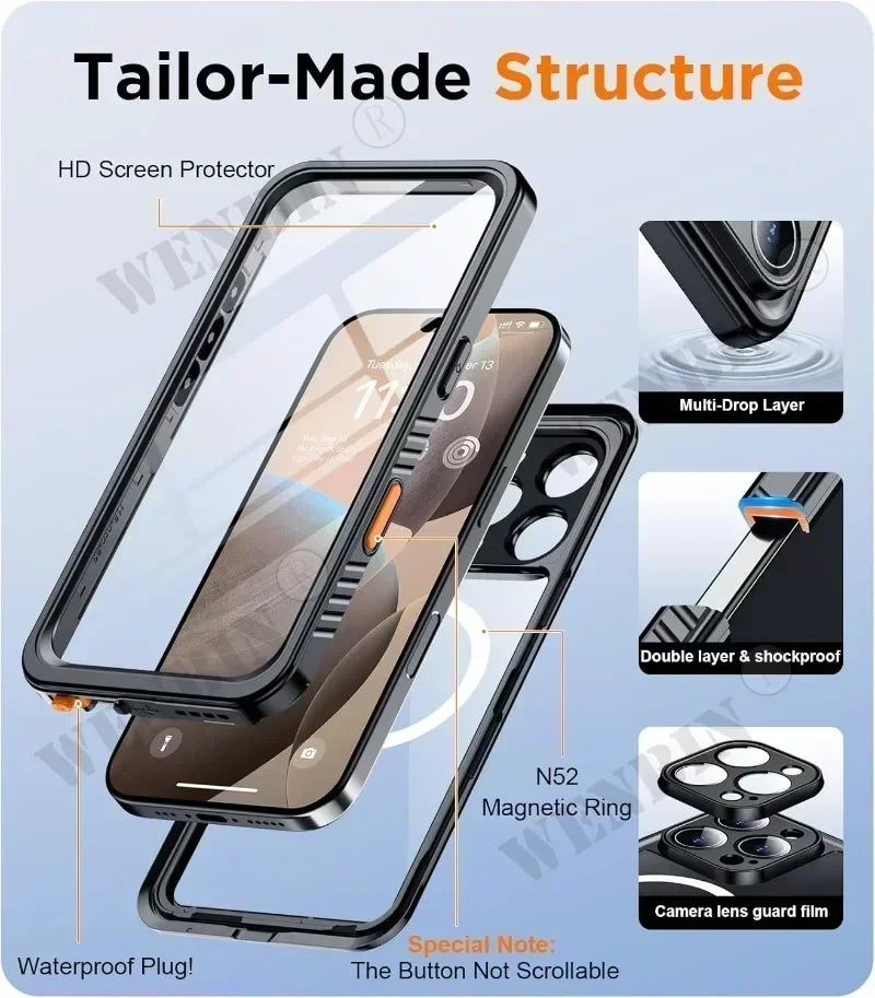 IP68 Waterproof Full Body iPhone Case – Magnetic Magsafe