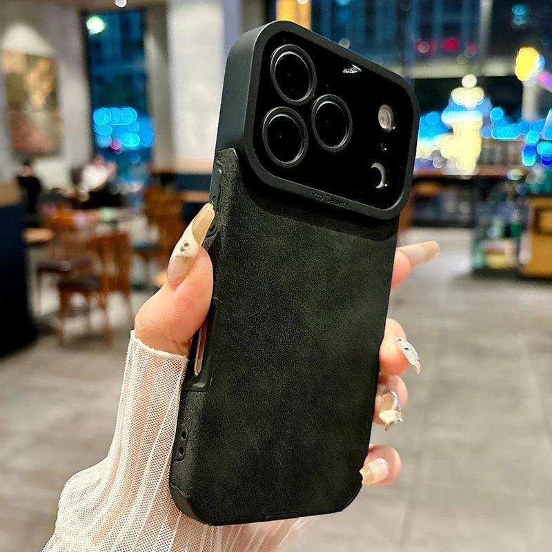 Luxury Leather iPhone Case – Matte Lambskin Shockproof Cover