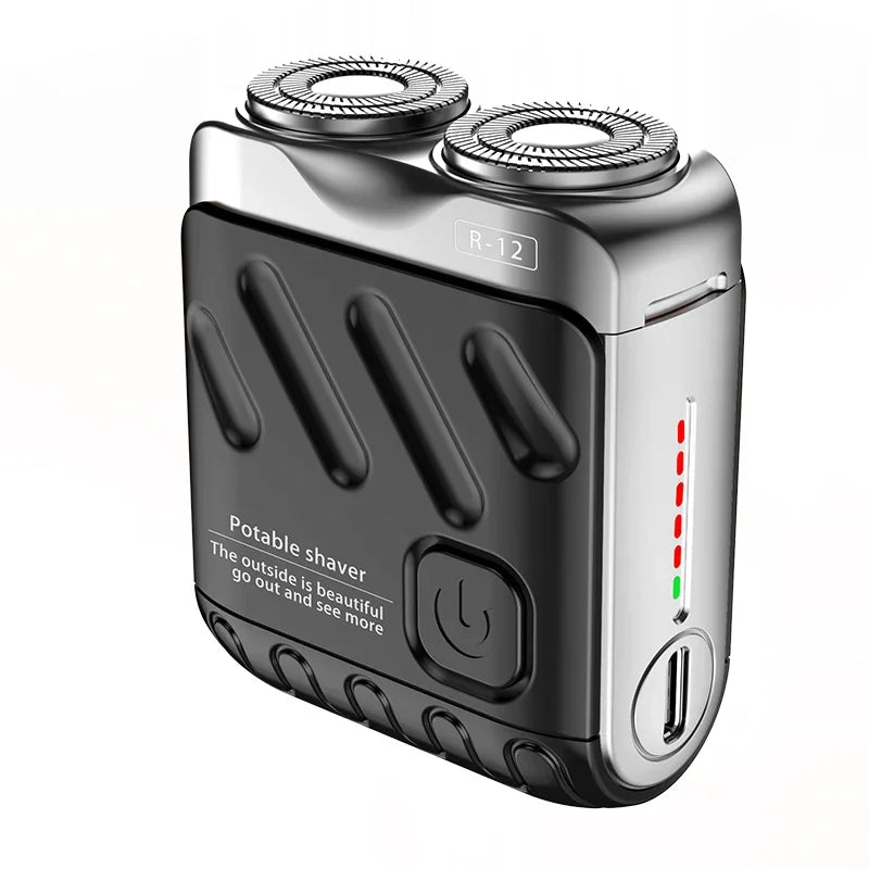 Barbeador Elétrico Portátil de Duas Cabeças - Barbeador Rotativo Recarregável USB-C à Prova D'Água para Homens