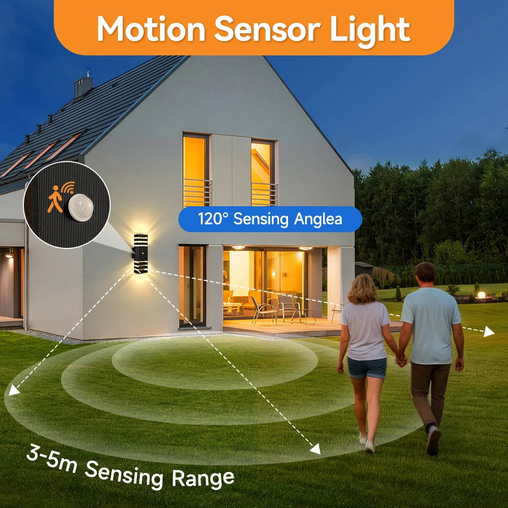 Luminária de parede LED inteligente com sensor de movimento - Luminária externa à prova d'água para varanda e jardim (110V-220V)