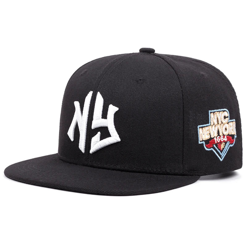 NY1664 Embroidered Snapback Hat - Adjustable Hip-Hop Baseball Cap for Outdoor Sports