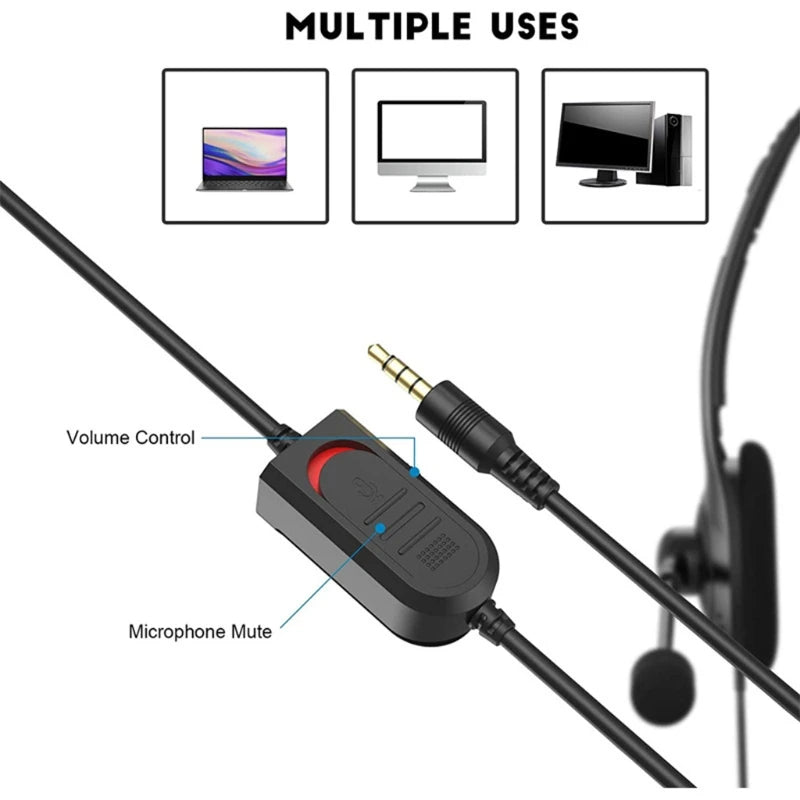 Headset USB com Microfone de Um Lado Fone de Ouvido Leve para Computador com Fio para Call Center PC/Notebook/Computador