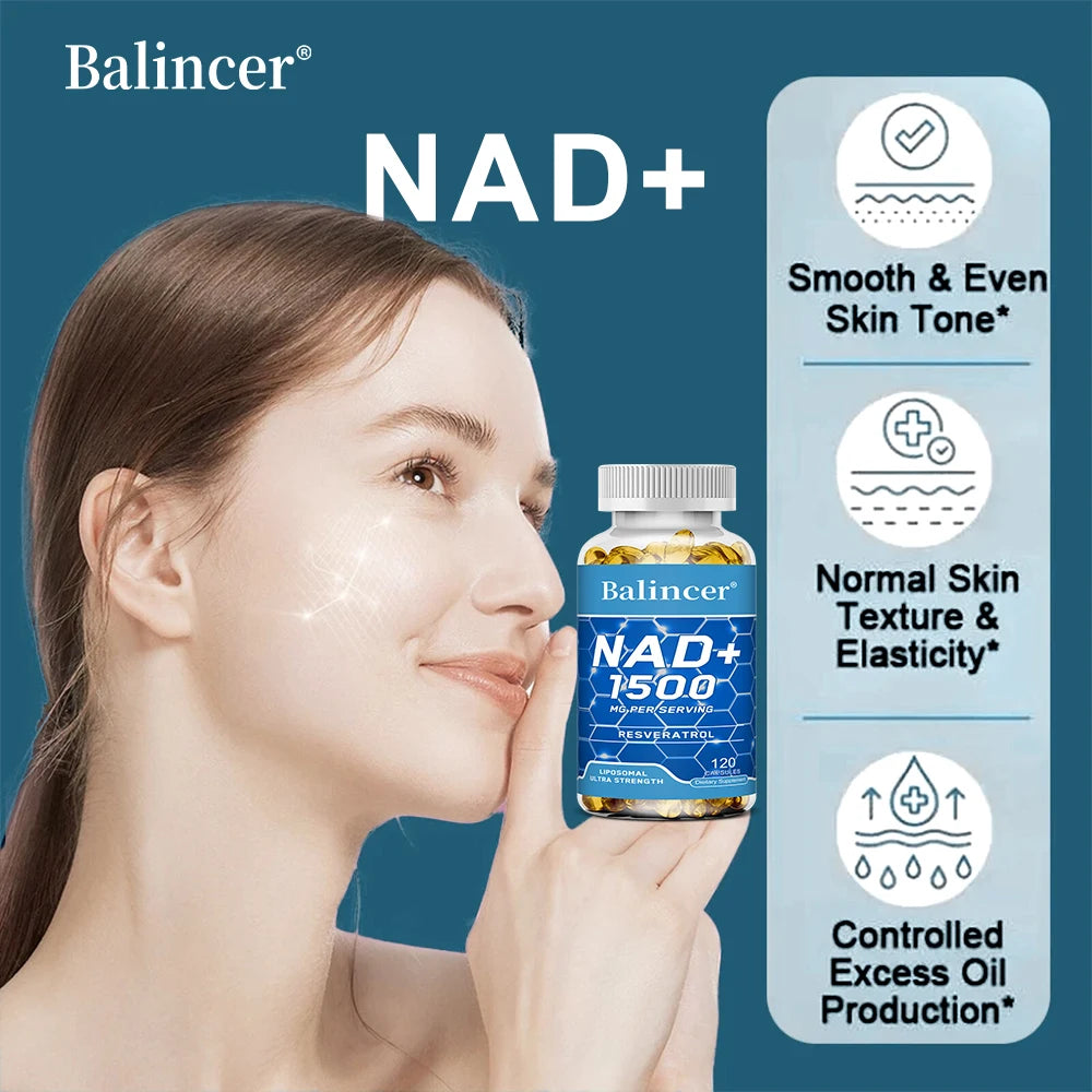 Suplemento NAD+, com Resveratrol, Suplemento de Energia Natural, Apoio à Saúde Celular, Antienvelhecimento, Aumento da Imunidade - 120 Cápsulas