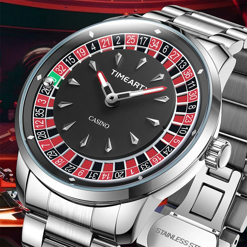 TIMEARTX Men's Poker Roulette Watch – European Design Quartz Wristwatch with Luminous Hands | Gift for Him