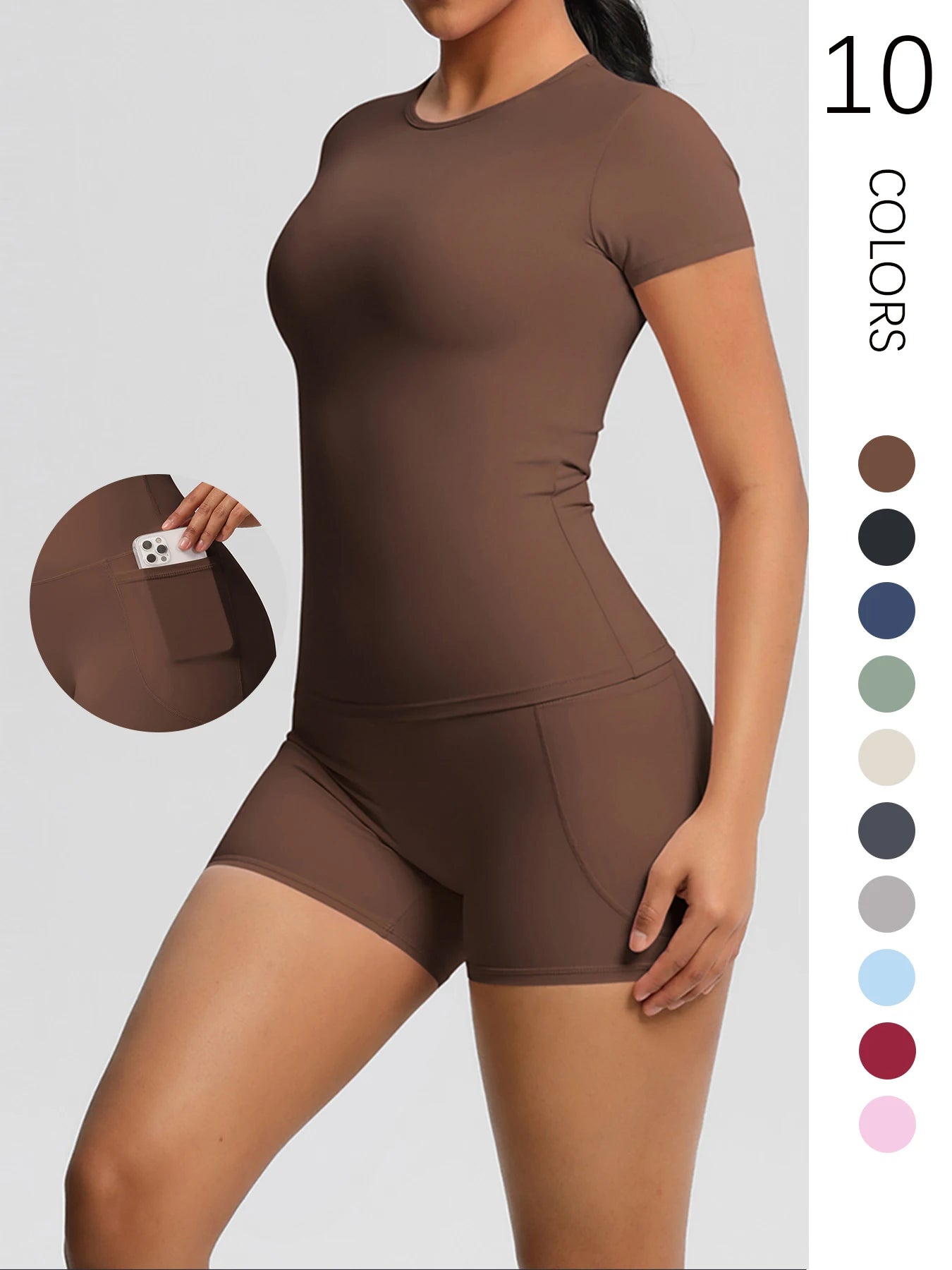 Conjunto de 2 Peças Feminino para Treino - Camisa Push-Up e Shorts Cintura Alta para Yoga e Fitness