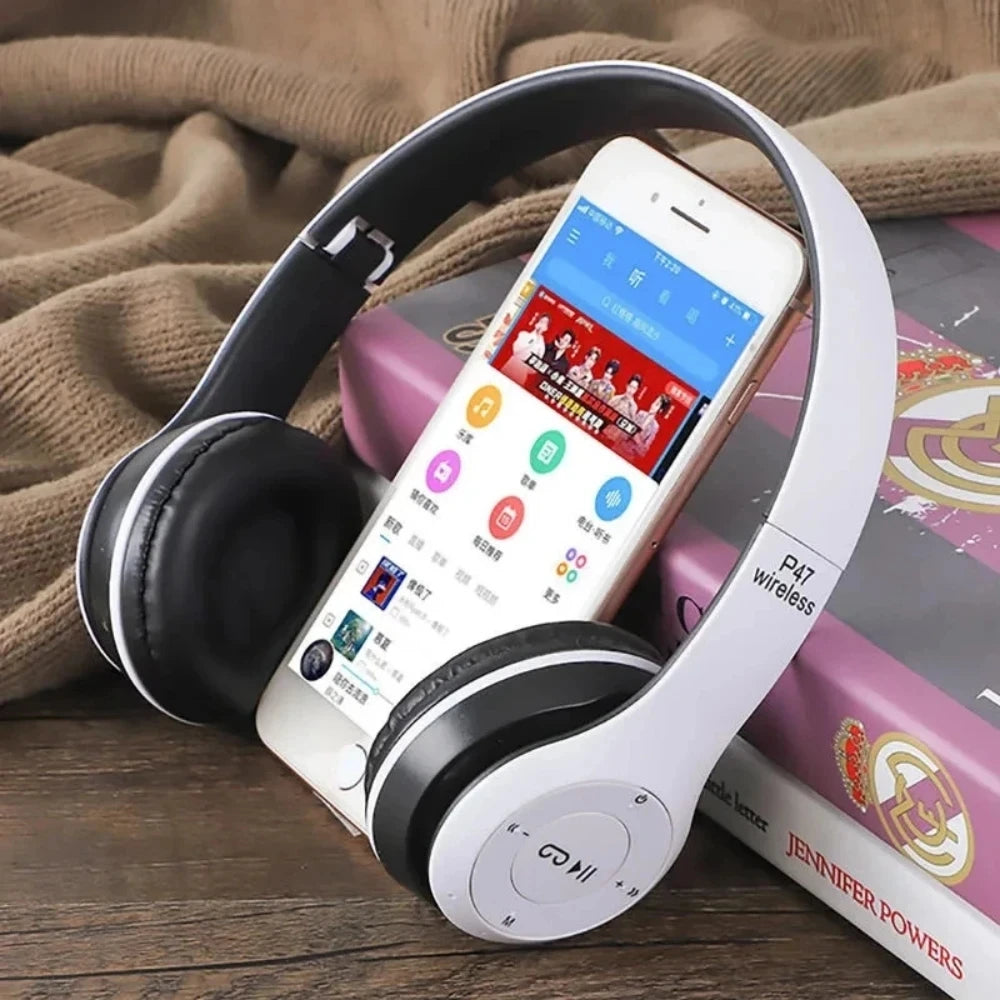 Fones de ouvido sem fio Bluetooth P47 - Fones de ouvido supra-auriculares dobráveis ​​com graves estéreo HiFi