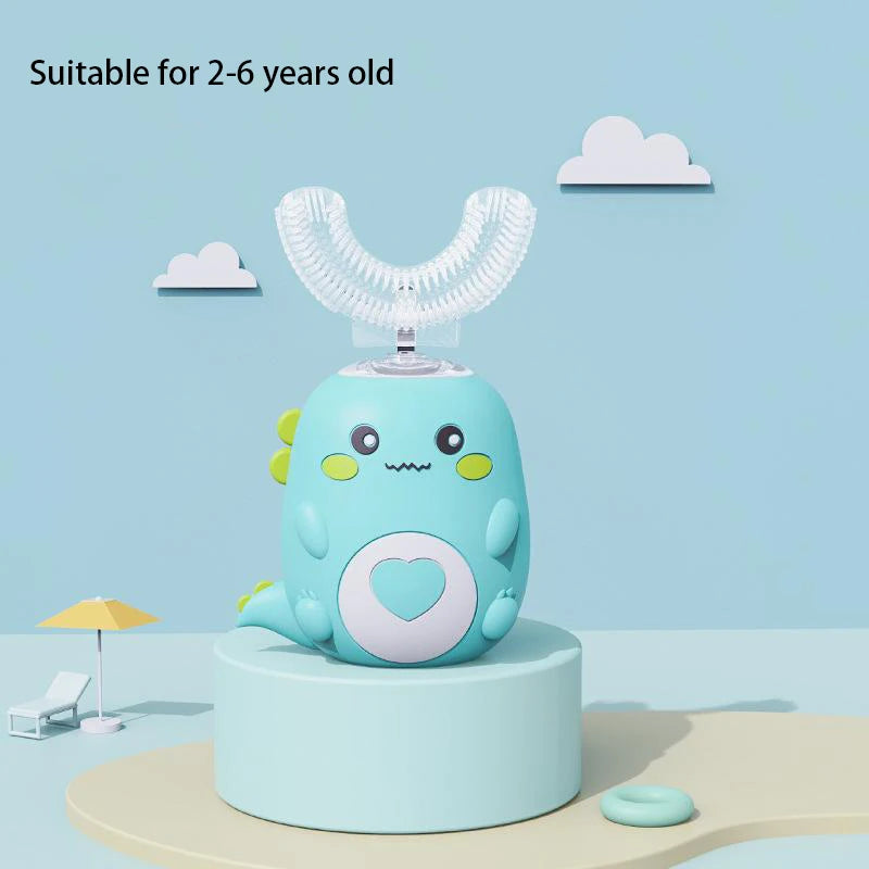 Escova de dentes elétrica infantil em formato de U - Escova de dentes infantil recarregável com tecnologia sônica inteligente de 360°