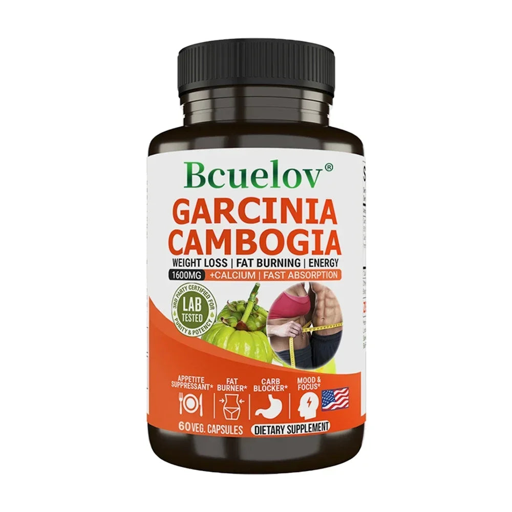 Cápsulas de Garcinia Cambogia Bcuelov para queima de gordura, limpeza intestinal e controle de peso para homens e mulheres, NÃO OGM