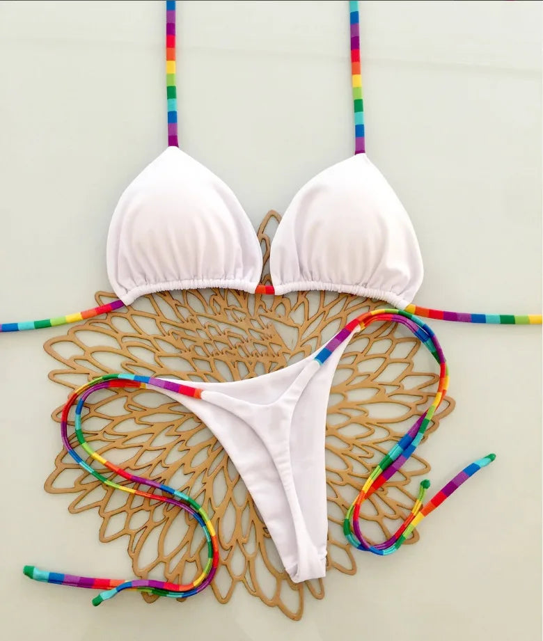 Conjunto de biquíni brasileiro sexy com bojo push-up, maiô de duas peças com calcinha triangular de amarrar na lateral, roupa de banho para praia e natação.