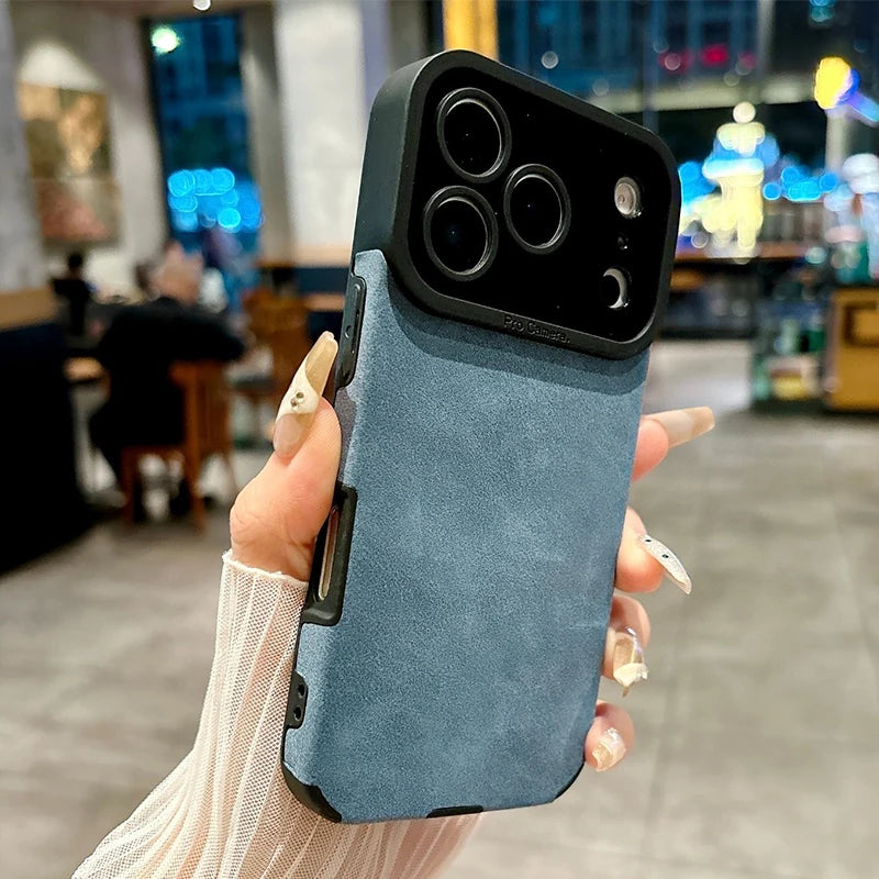 Luxury Leather iPhone Case – Matte Lambskin Shockproof Cover