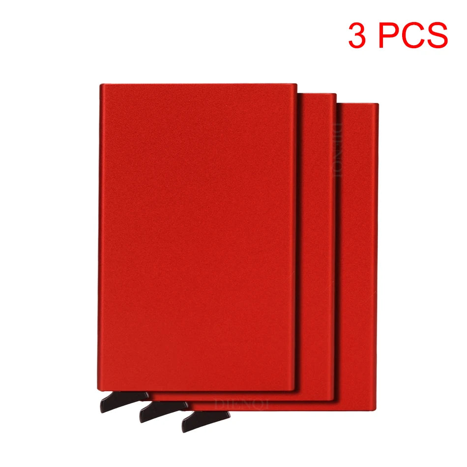 Carteira inteligente RFID, porta-cartões, fina e elegante, em metal, para homens e mulheres. Carteira minimalista com abertura automática, pequena e preta.