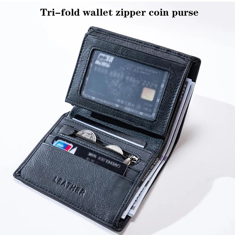 🛡️ Genuine Leather RFID Wallet - 8 Compartments, Business Style