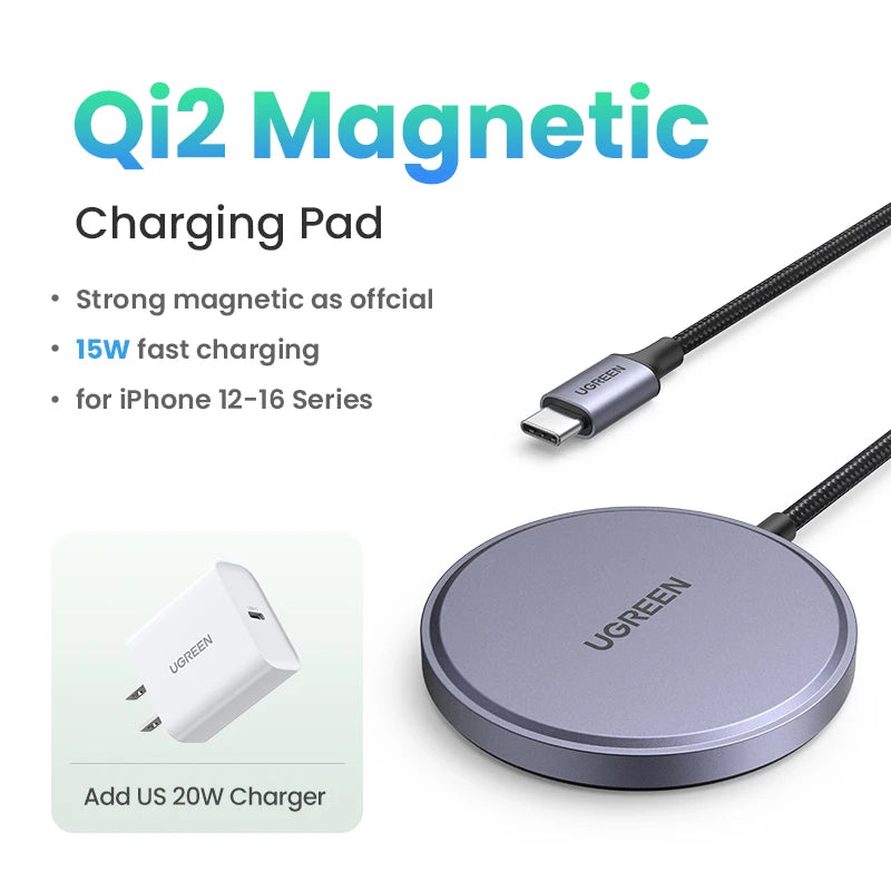 UGREEN 15W Magnetic Wireless Charger – Qi2 MagSafe Charging Pad for iPhone 16 & 17 Pro Max