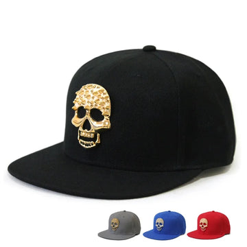 Boné de Aba Reta com Rebites de Caveira - Boné de Beisebol Snapback Estilo Hip-Hop para Dança de Rua e Estilo Urbano