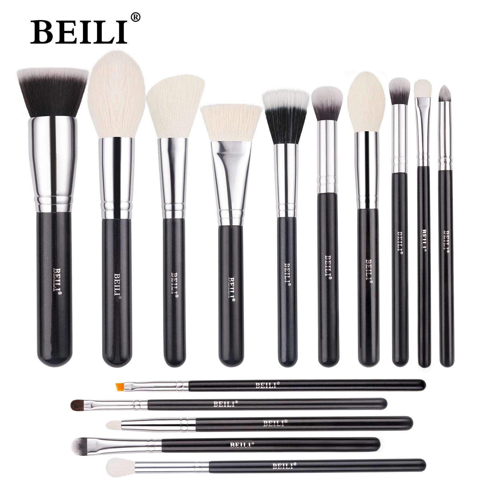 Kit profissional de pincéis para base e sombra para maquiagem.