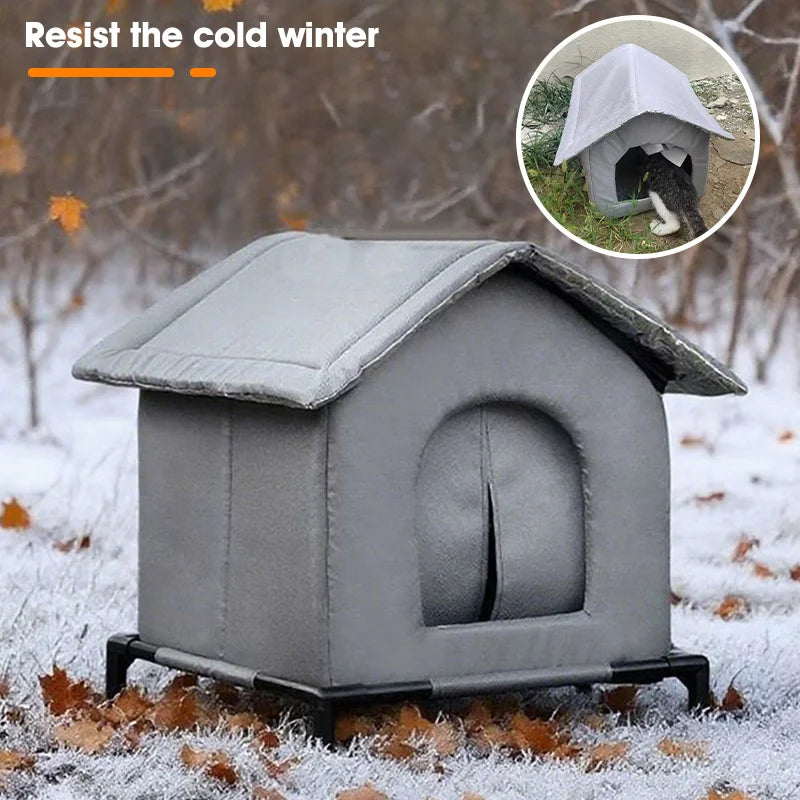 Outdoor Cat House – Waterproof Elevated Shelter with Washable Pad (Winter Warm)