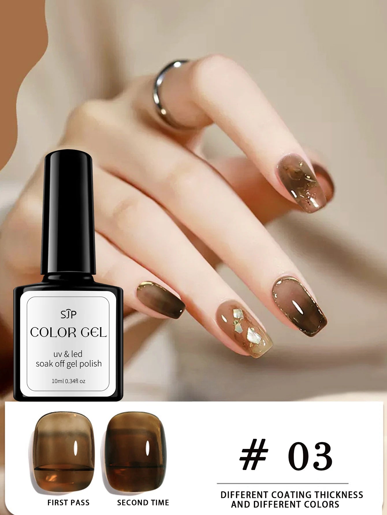 Esmalte em gel Tartaruga Casca de Tartaruga 10ml - Gel UV Laranja Translúcido, Acabamento Semitransparente