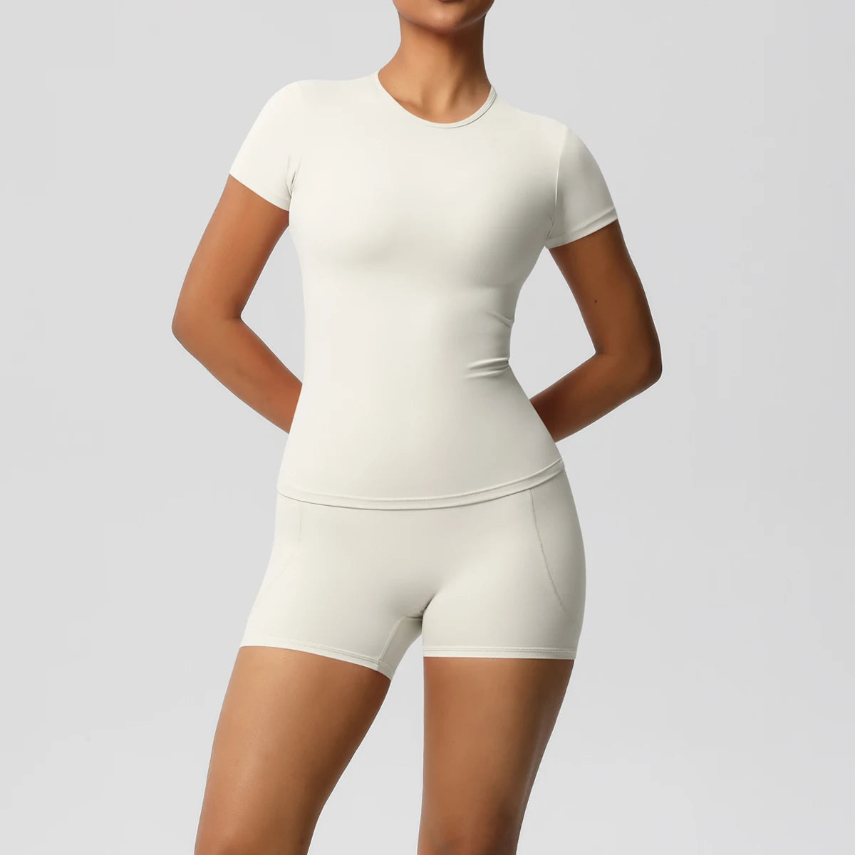 Conjunto de 2 Peças Feminino para Treino - Camisa Push-Up e Shorts Cintura Alta para Yoga e Fitness