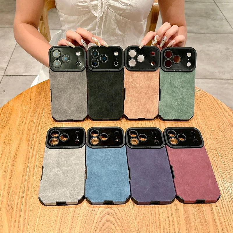 Luxury Leather iPhone Case – Matte Lambskin Shockproof Cover