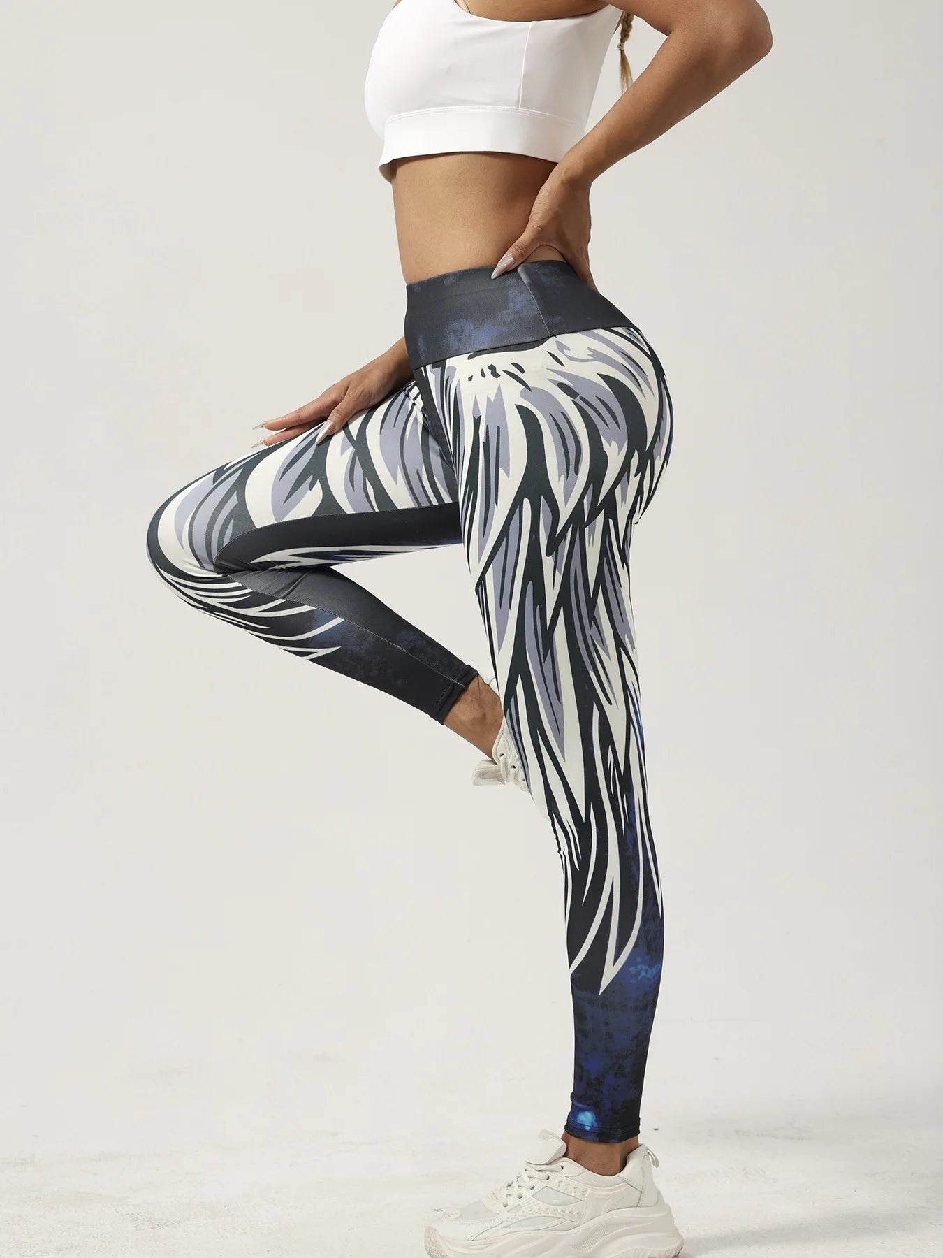 Calça Legging Feminina Estampada de Ioga - Calça de Treino de Cintura Alta (Academia Corrida Esportiva)