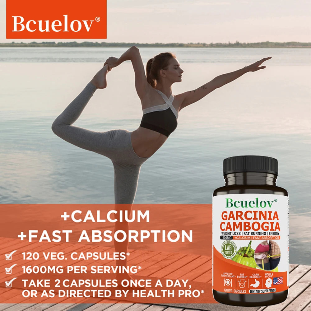 Cápsulas de Garcinia Cambogia Bcuelov para queima de gordura, limpeza intestinal e controle de peso para homens e mulheres, NÃO OGM