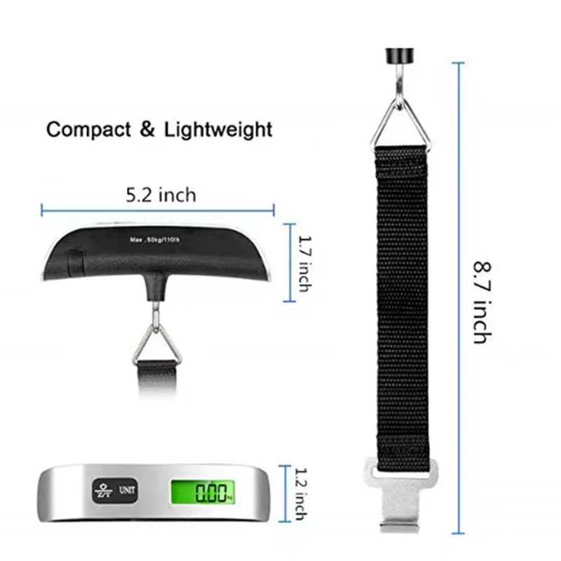 Balança portátil digital com visor LCD, capacidade de 50 kg (110 lb), para pendurar malas e bagagens. Ideal para viagens e para equilibrar o peso de malas e bagagens.