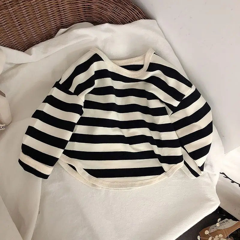 Camiseta Infantil Listrada de Manga Comprida - Blusa de Algodão Unissex para Meninos e Meninas (2-6 anos)