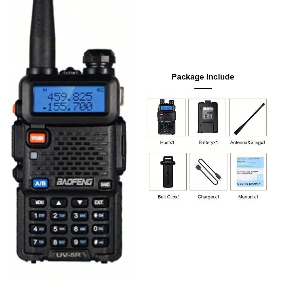 Rádio bidirecional Baofeng UV-5R - Rádio amador de banda dupla VHF/UHF com carregamento USB