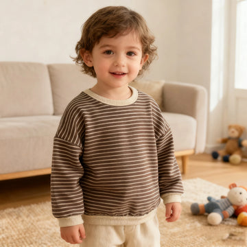 Camiseta Infantil Listrada de Manga Comprida - Blusa de Algodão Unissex para Meninos e Meninas (2-6 anos)