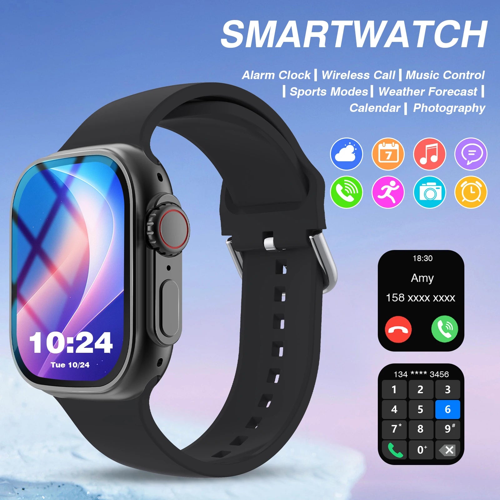 2026 Smart Watch with Wireless Calling, Weather Forecast & Sports Mode, DIY Wallpaper SMS Alerts Silicone Strap for Men Women