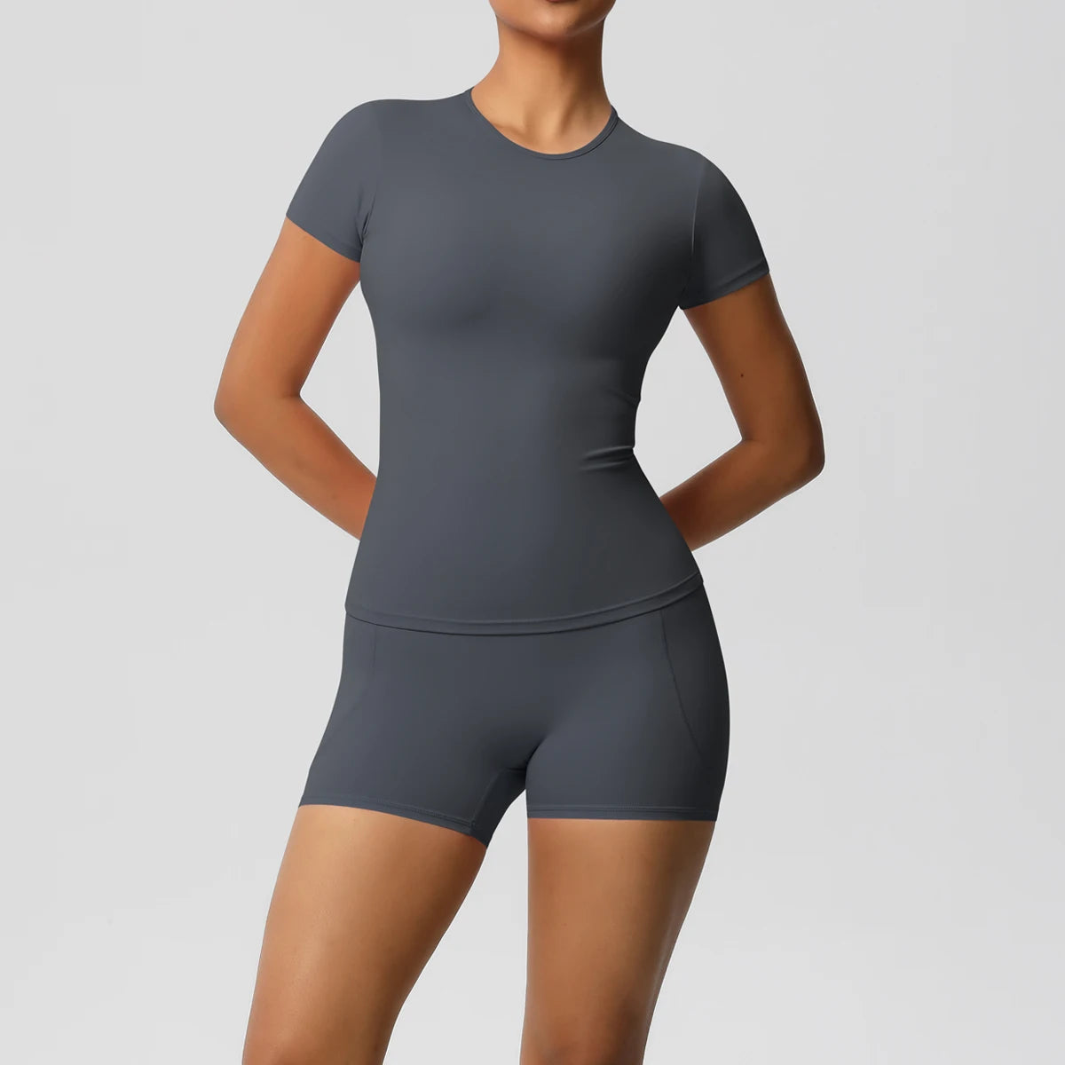 Conjunto de 2 Peças Feminino para Treino - Camisa Push-Up e Shorts Cintura Alta para Yoga e Fitness