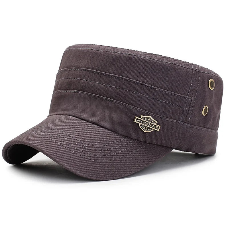 Vintage Flat Top Cadet Cap - Cotton Military Style Hat for Men & Women