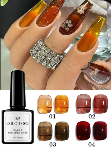 Esmalte em gel Tartaruga Casca de Tartaruga 10ml - Gel UV Laranja Translúcido, Acabamento Semitransparente