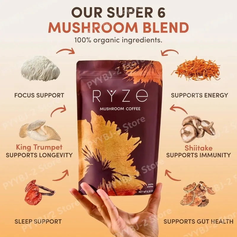 Organic Mushroom Coffee - 6 Adaptogenic Mushrooms with MCT Oil for Energy & Focus