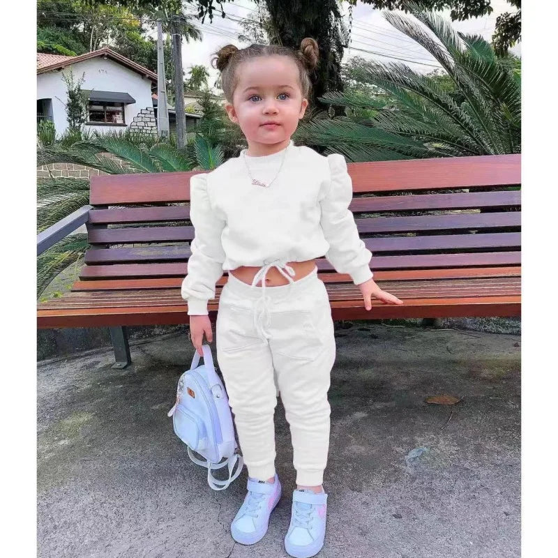 Conjunto de Roupa de Outono para Meninas - Cropped e Calça Esportiva 2 Peças Athleisure (1-7 anos)