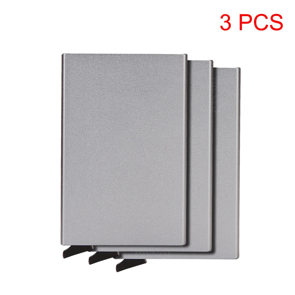 Carteira inteligente RFID, porta-cartões, fina e elegante, em metal, para homens e mulheres. Carteira minimalista com abertura automática, pequena e preta.