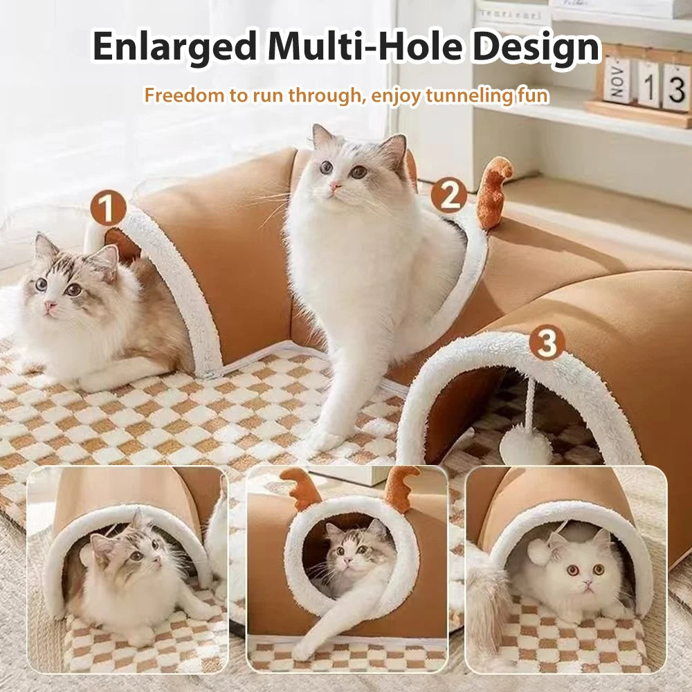Cama-túnel para gatos – Tubo de brincar espaçoso e dobrável com design durável.